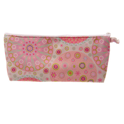 a pencil case with a patterned back