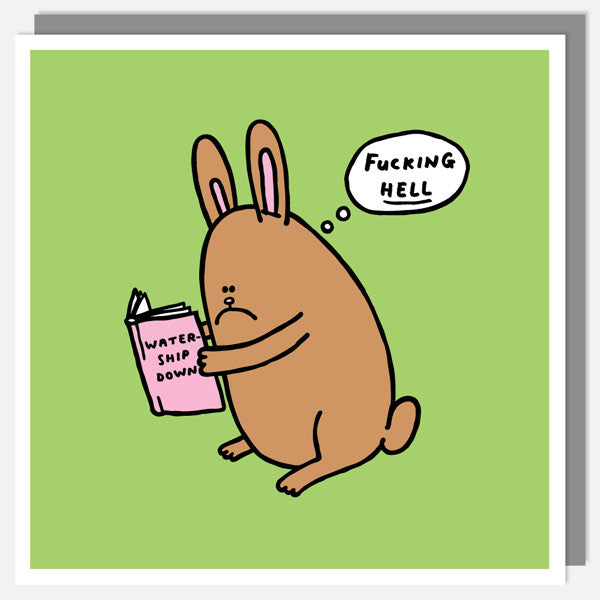Cartoon rabbit reading watership down